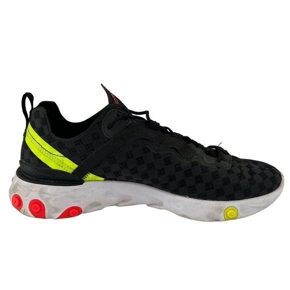 Nike React Element 55 Black Crimson Volt Mens Sneaker - Picture 2 of 9